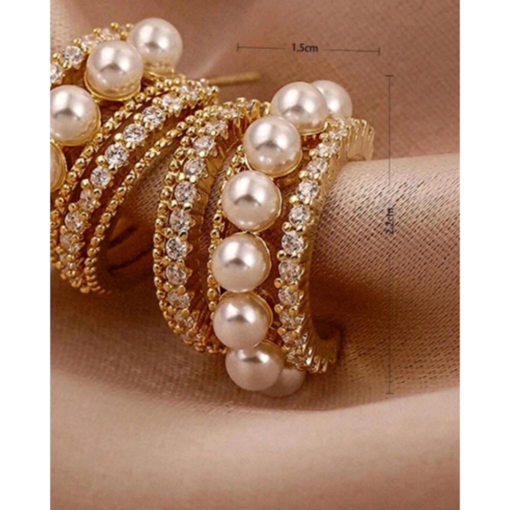 Anthropologie Avery Classy Pearl Cluster Cubic Zirconia Cuff Earrings - Picture 3 of 6
